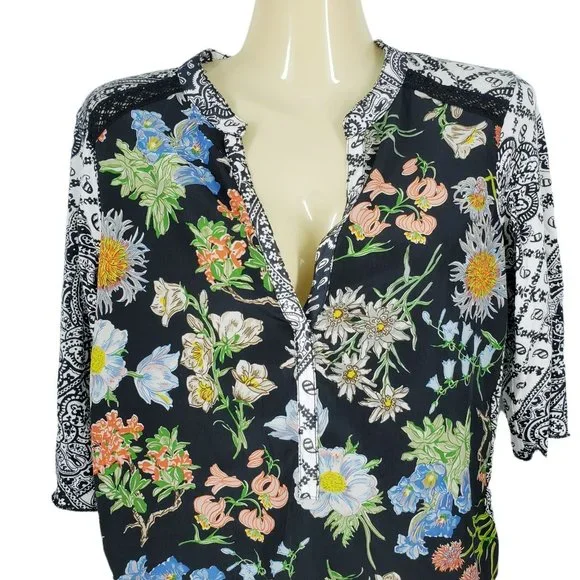 Anthropologie Tiny Effie Floral Popover Blouse Women's Size S Black Multicolor - Picture 2 of 6